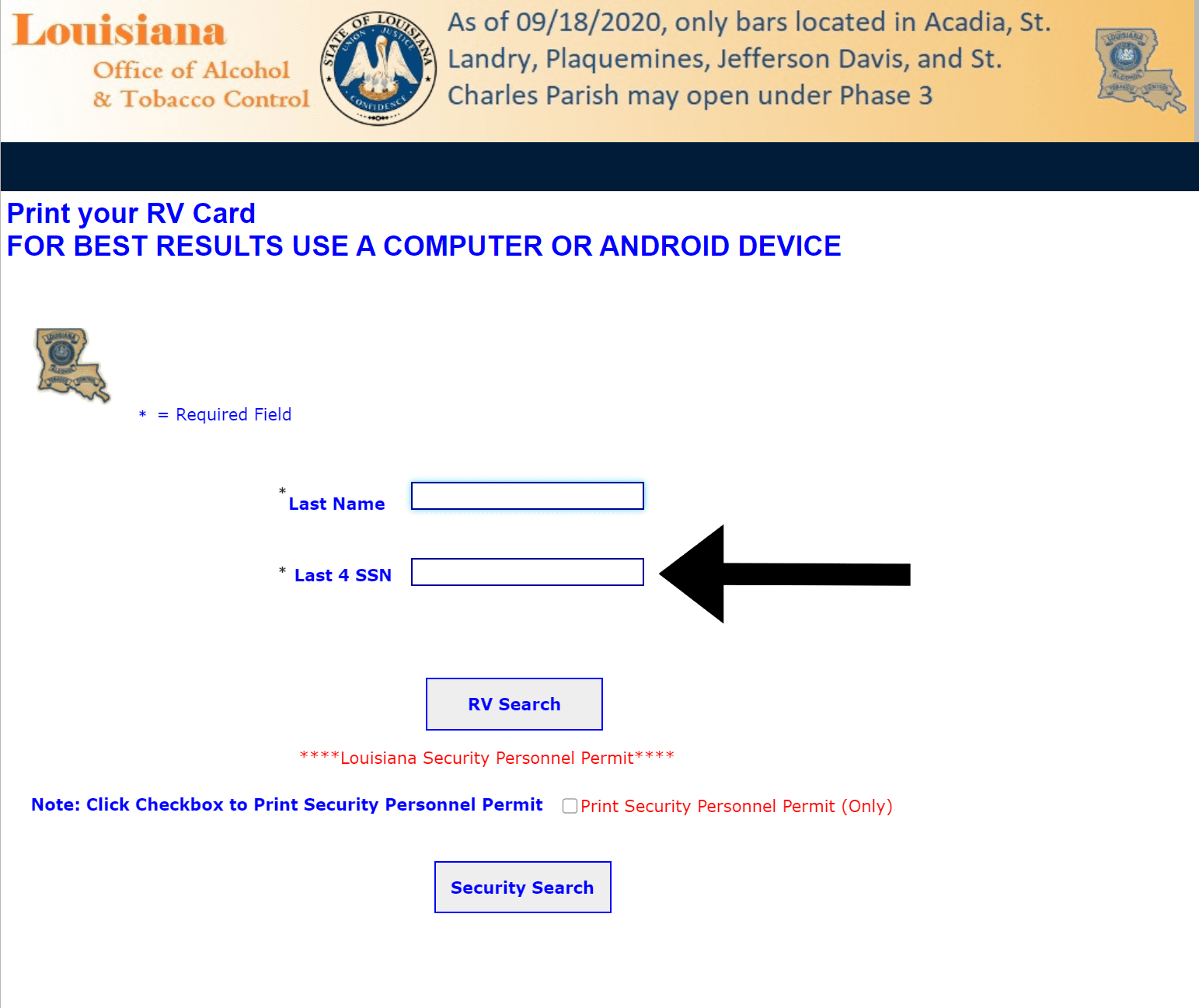 La. ATC bar card R/V Card Retrieve